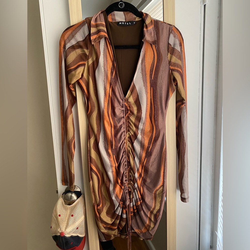Multicolor Long Sleeve Ruched Dress